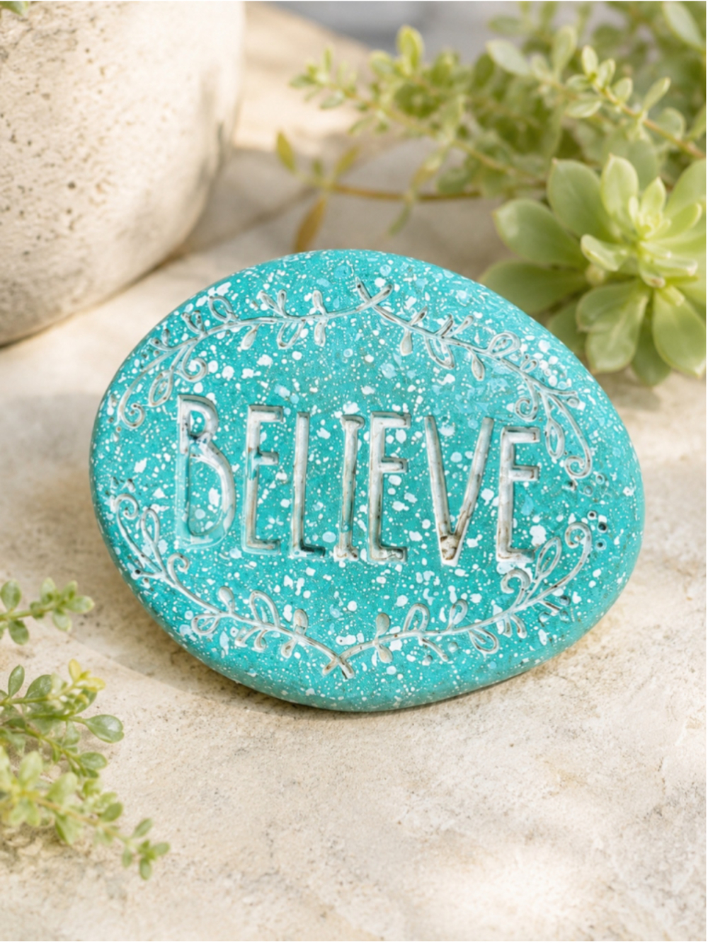 Set of 4 Inspirational Garden Stones – “Hello,” “Love,” “Believe” & “Faith” - Picture 2 of 6